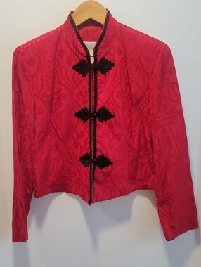 Vintage Jessica Howard Petite Large Red Cropped Jacket Matador Style Jacquard
